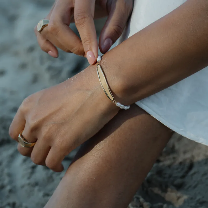 PAUL HEWITT Armbänder Mit Gravur | Perlenarmbänder>Engravable Plate Pearl Armkette
